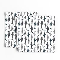 shark // sharks nautical boys white background kids ocean sea tiger shark hammerhead shark fabric