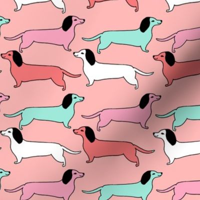 dachshund // dachshunds doxie wiener dog weiner dog pink and mint sweet puppy dog dogs pet fabrics