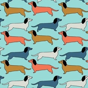 dachshunds // dogs dachshund wiener dog pastel boys kids men pet fabric blue orange mint