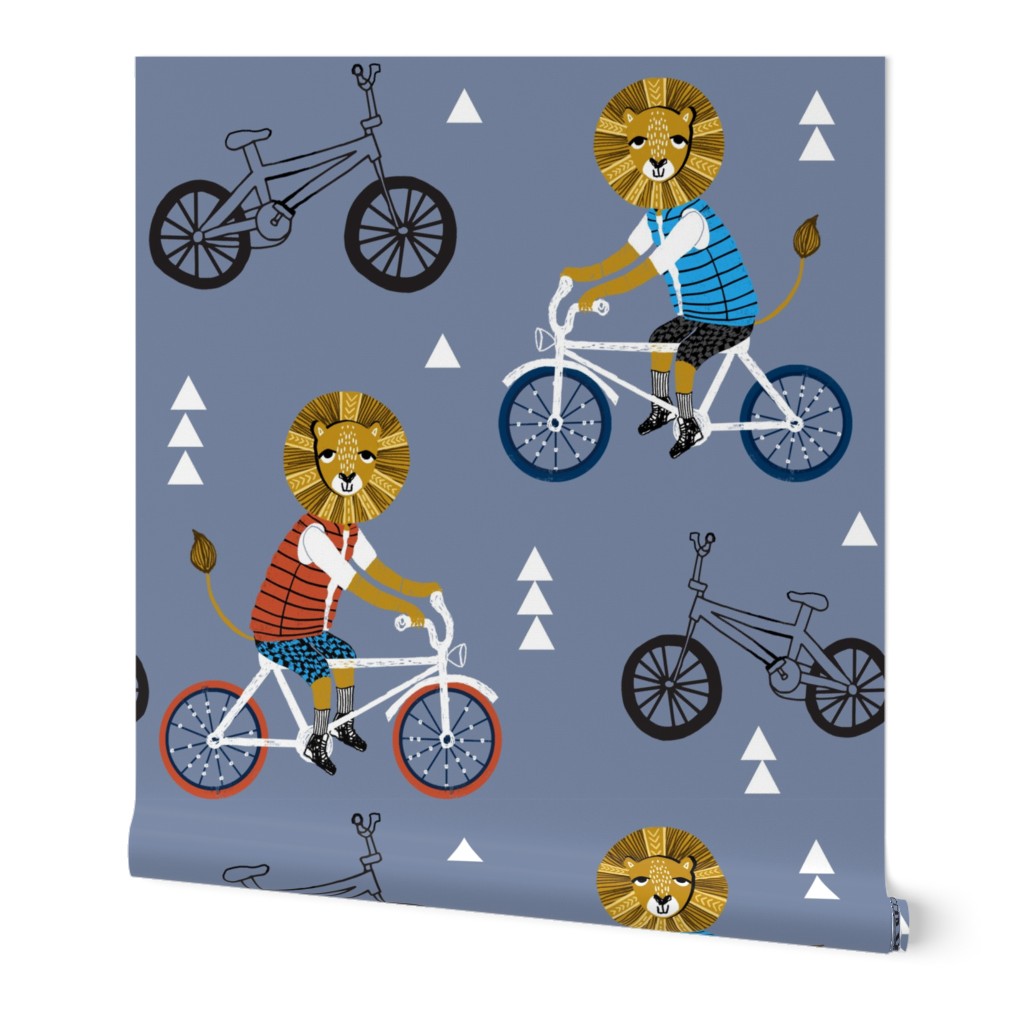 lion bicycle // boys lion on bicycle bike bicycle bmx bike cute boys blue fabric