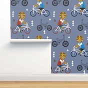 lion bicycle // boys lion on bicycle bike bicycle bmx bike cute boys blue fabric