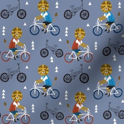 lion bicycle // boys lion on bicycle bike bicycle bmx bike cute boys blue fabric