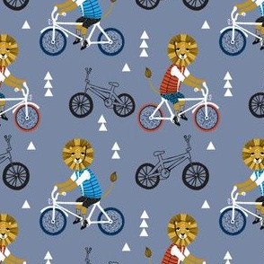 lion bicycle // boys lion on bicycle bike bicycle bmx bike cute boys blue fabric