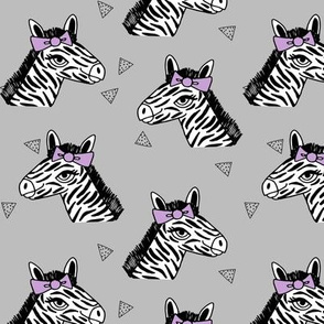 zebra // purple bow grey zoo safari africa girls sweet animal print