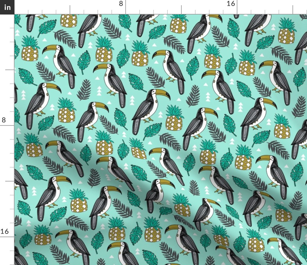 toucan // tropical bird tropical summer toucans mint pineapples leaves 
