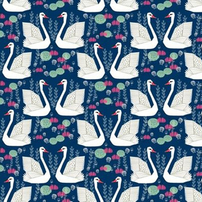 swan lake // navy blue swans girls flowers sweet little white swans