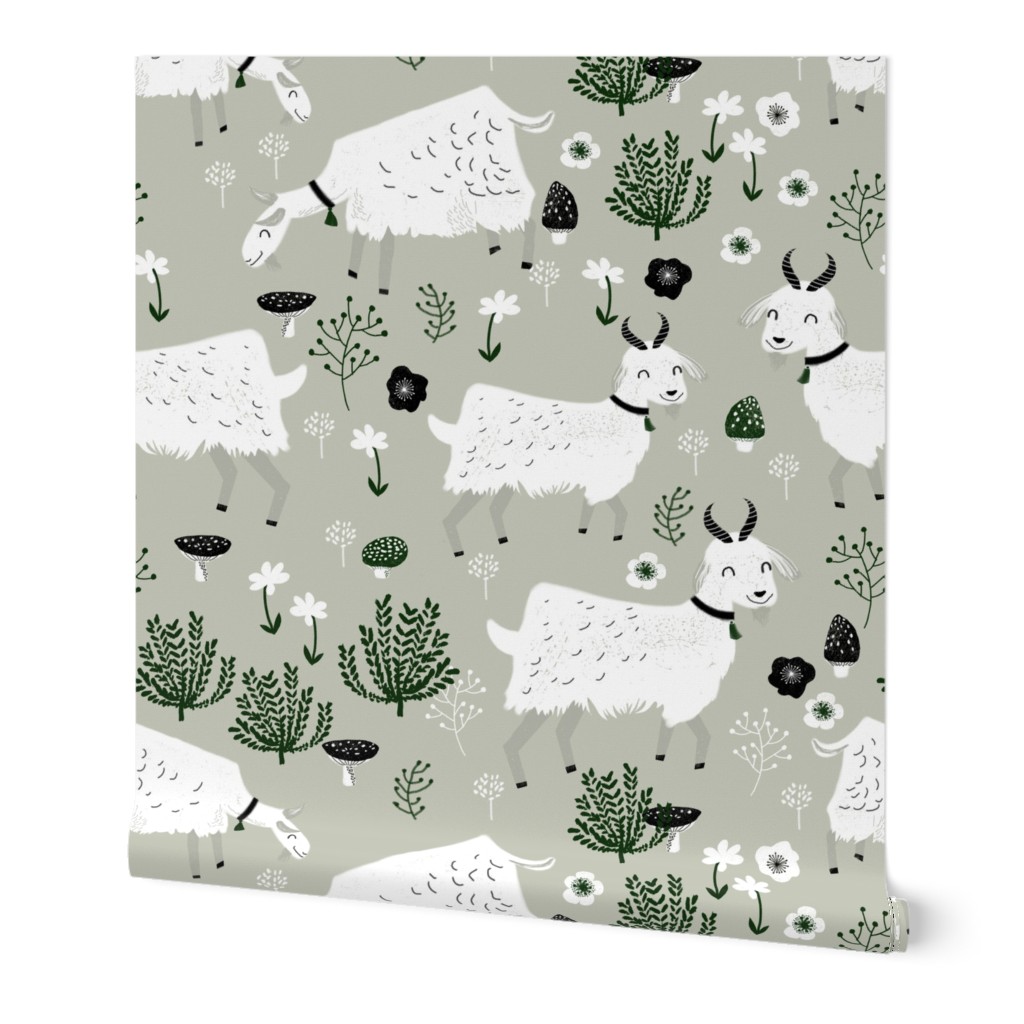 goats // linen grey neutral kids baby nursery farm animals farm print