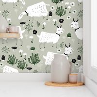 goats // linen grey neutral kids baby nursery farm animals farm print