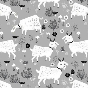 goats // grey farm animal black and white neutral monochrome animals cute baby design