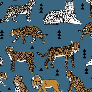 lions and tigers // blue and gold mustard kids boys nursery baby animal prints