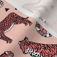 lions and tigers // pink and coral girls sweet zoo safari animals lions stripes cheetah animal spots