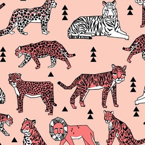 lions and tigers // pink and coral girls sweet zoo safari animals lions stripes cheetah animal spots