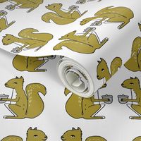 squirrel fabric // squirrels golden mustard brown gold kids woodland forest acorns fall autumn