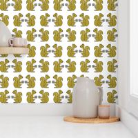 squirrel fabric // squirrels golden mustard brown gold kids woodland forest acorns fall autumn