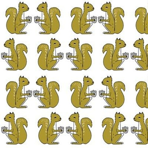 squirrel fabric // squirrels golden mustard brown gold kids woodland forest acorns fall autumn