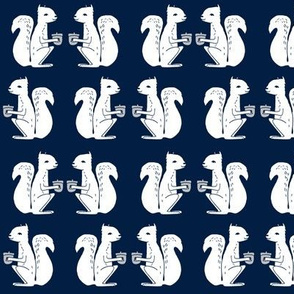 squirrel fabric // squirrels navy blue kids woodland nursery baby forest animals navy blue 