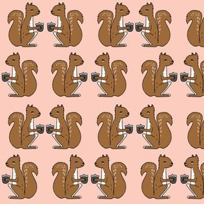 squirrels fabric // squirrels pink and brown kids nursery baby soft colors baby autumn fall acorns