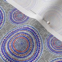 Mandala on silver + white tweedy linen weave by Su_G_©SuSchaefer
