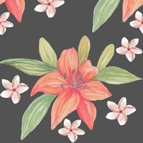  Watercolor tropical Lily and Frangipane