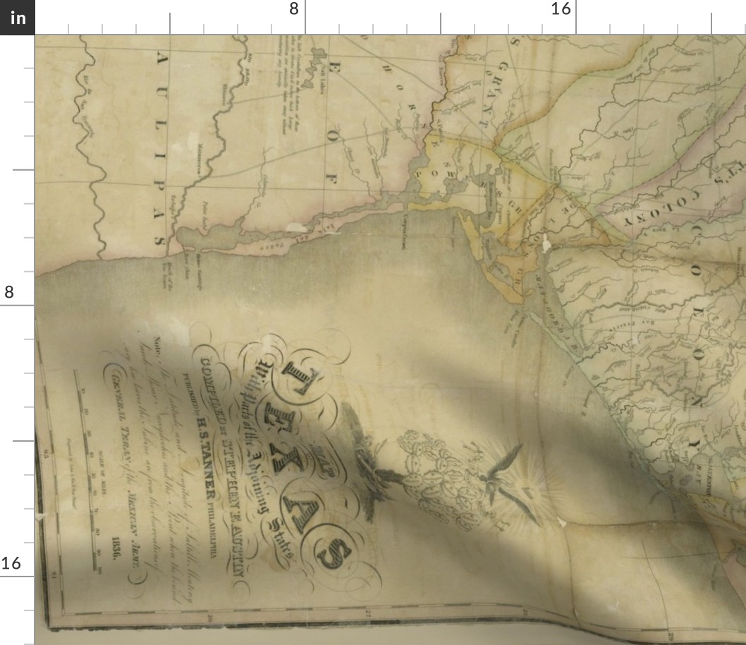 Republic of Texas Map by Stephen F Austin 1836