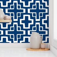 mosaic pool tile in nautical navy/white