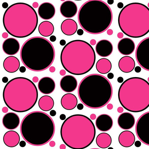 Hot Pink Black Polka Dots Geometric Circle