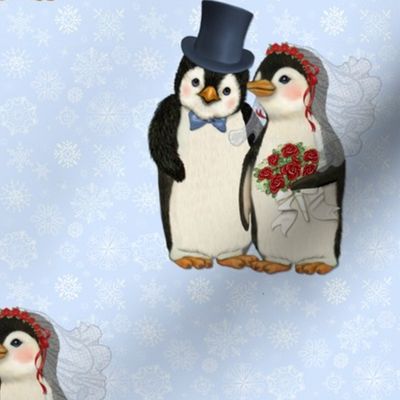 Penguin Wedding Couple on Blue