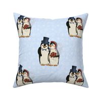 Penguin Wedding Couple on Blue