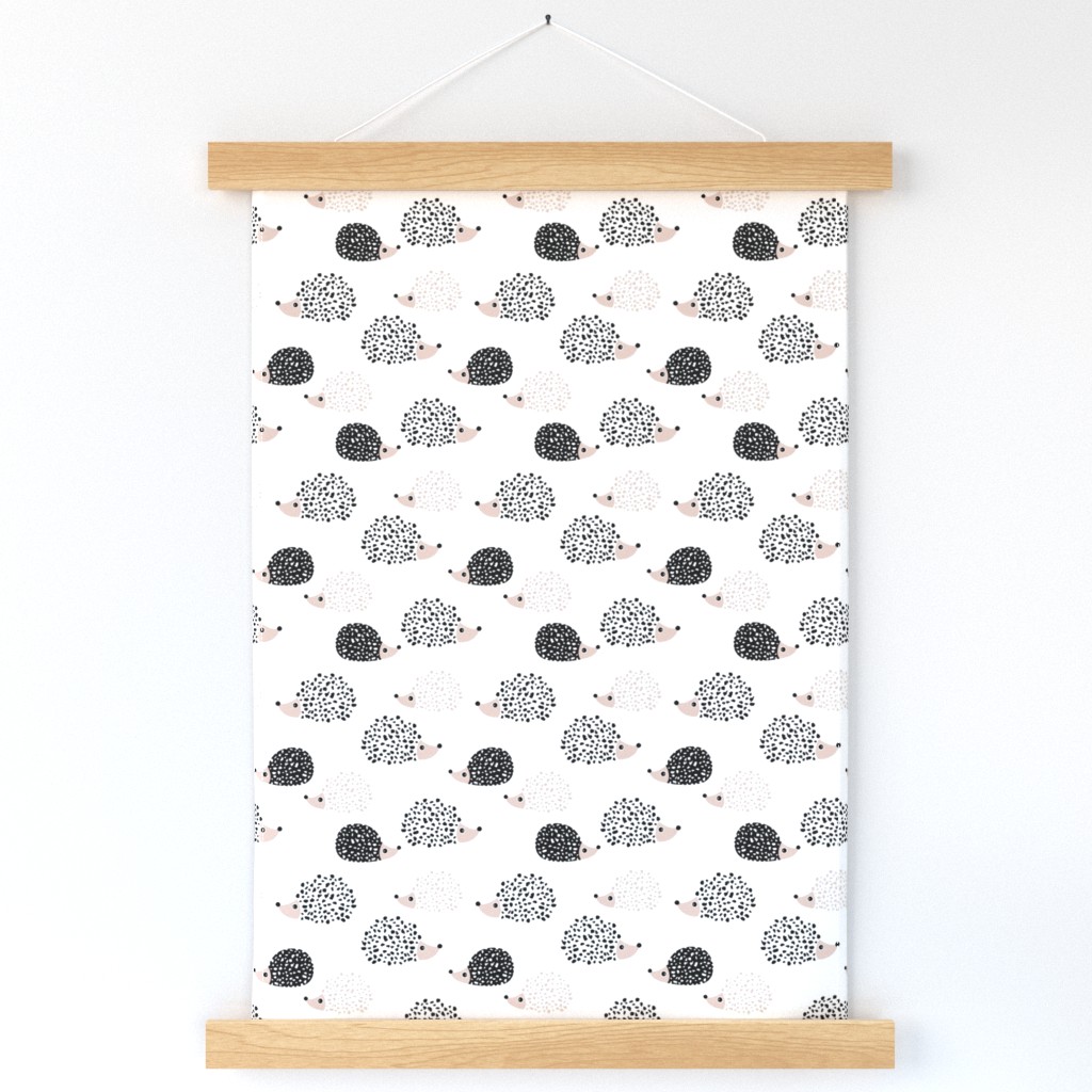 Scandinavian sweet hedgehog illustration for kids gender neutral black and white