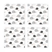 Scandinavian sweet hedgehog illustration for kids gender neutral black and white