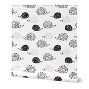 Scandinavian sweet hedgehog illustration for kids gender neutral black and white