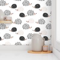 Scandinavian sweet hedgehog illustration for kids gender neutral black and white