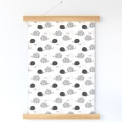 Scandinavian sweet hedgehog illustration for kids gender neutral black and white