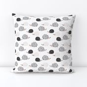 Scandinavian sweet hedgehog illustration for kids gender neutral black and white