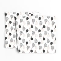 Scandinavian sweet hedgehog illustration for kids gender neutral black and white