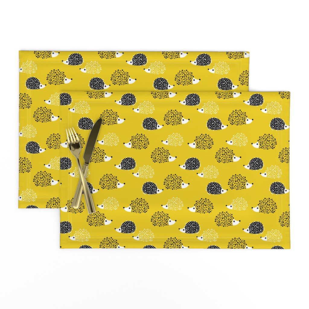 Scandinavian sweet hedgehog illustration for kids gender neutral spring black and white yellow