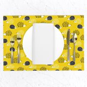 Scandinavian sweet hedgehog illustration for kids gender neutral spring black and white yellow