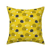 Scandinavian sweet hedgehog illustration for kids gender neutral spring black and white yellow