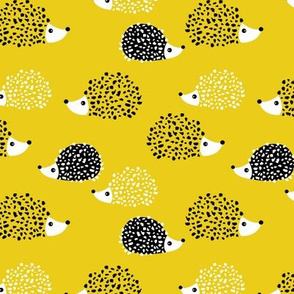 Scandinavian sweet hedgehog illustration for kids gender neutral spring black and white yellow