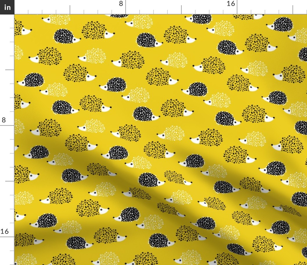 Scandinavian sweet hedgehog illustration for kids gender neutral spring black and white yellow