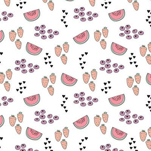Colorful summer fruit strawberry watermelon berry hearts girls print