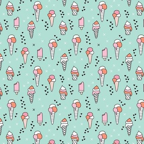 Cute ice cream popsicle cream candy dream kids illustration i love summer scandinavian style pattern mint pink XS