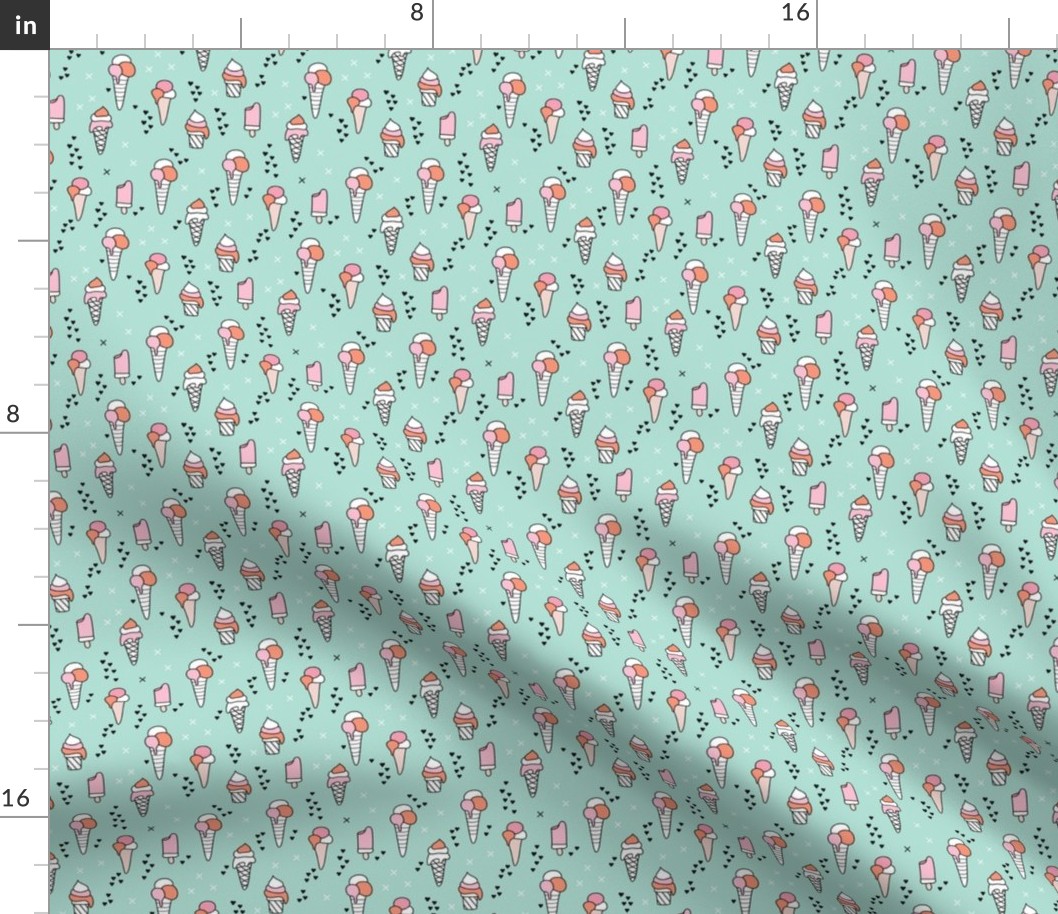 Cute ice cream popsicle cream candy dream kids illustration i love summer scandinavian style pattern mint pink XS