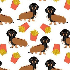 dachshund hot dog and fries cute funny food novelty dog dogs puppy doxie wiener dog weener dog fabric print for home decor