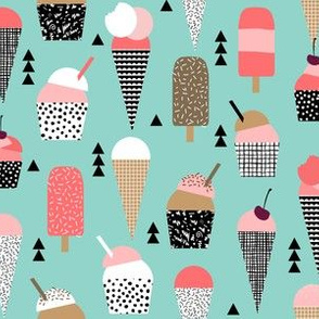 ice cream cones summer pink and mint black and white kids summer tropical print