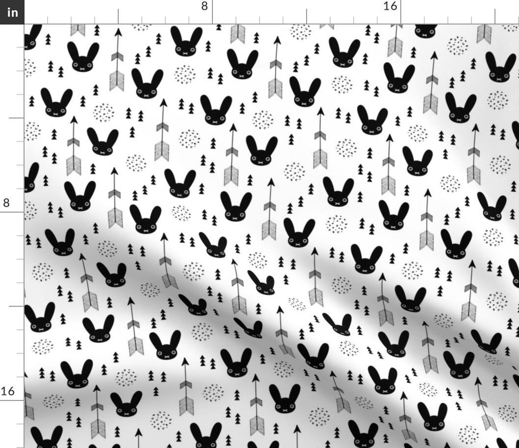Sweet black and white bunny indian summer and geometric details scandinavian style spring design for kids