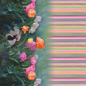 Tulips Rabbit Border with Stripes Oil Painting