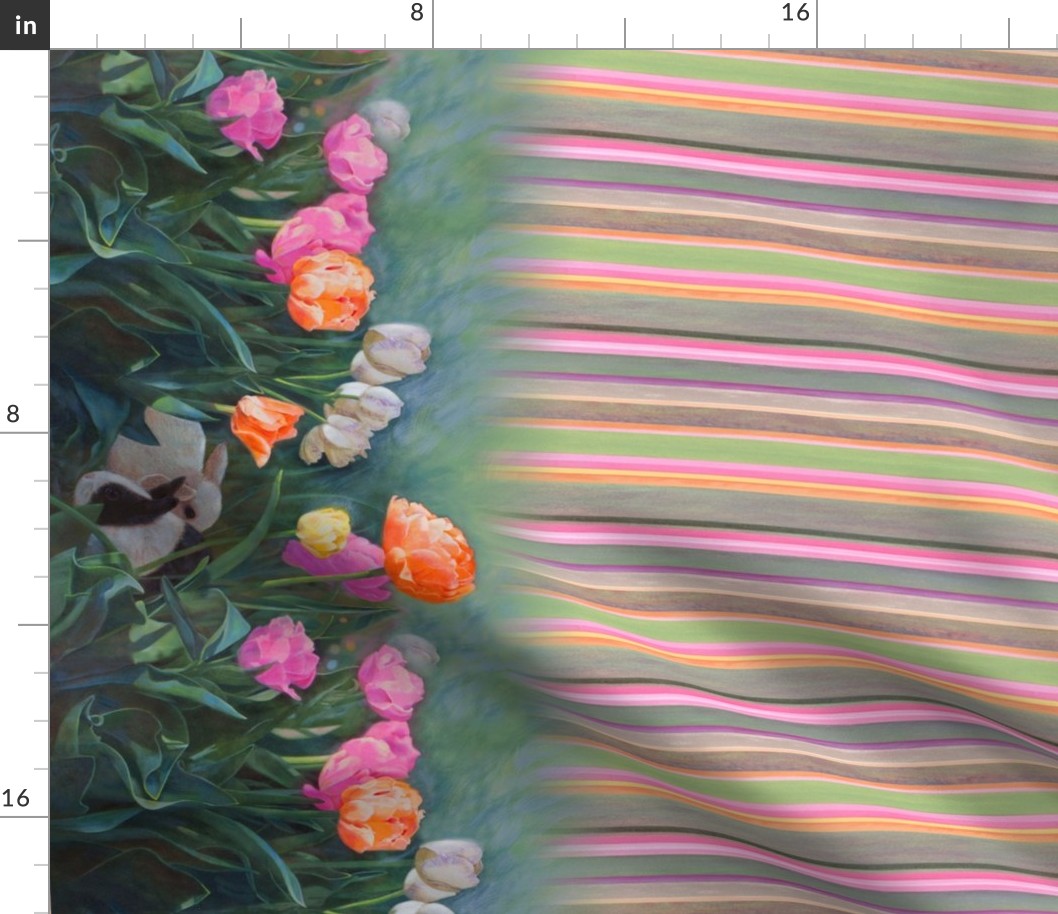 Tulips Rabbit Border with Stripes Oil Painting