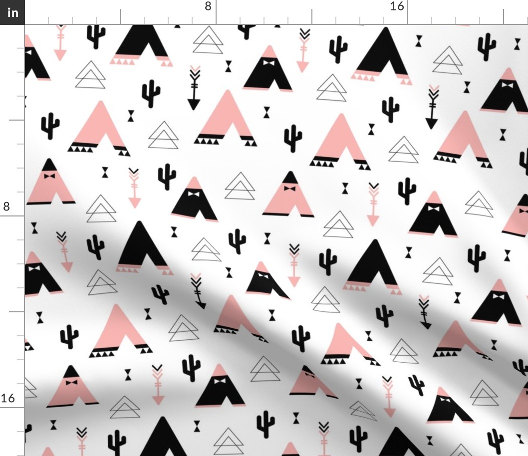 Teepee tent arrows and cactus garden cool kids geometric scandinavian style print pink girls