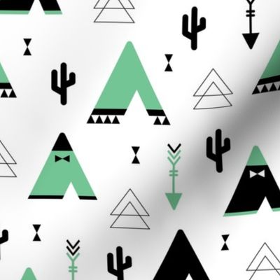 Teepee tent arrows and cactus garden cool kids geometric scandinavian style print gender neutral mint